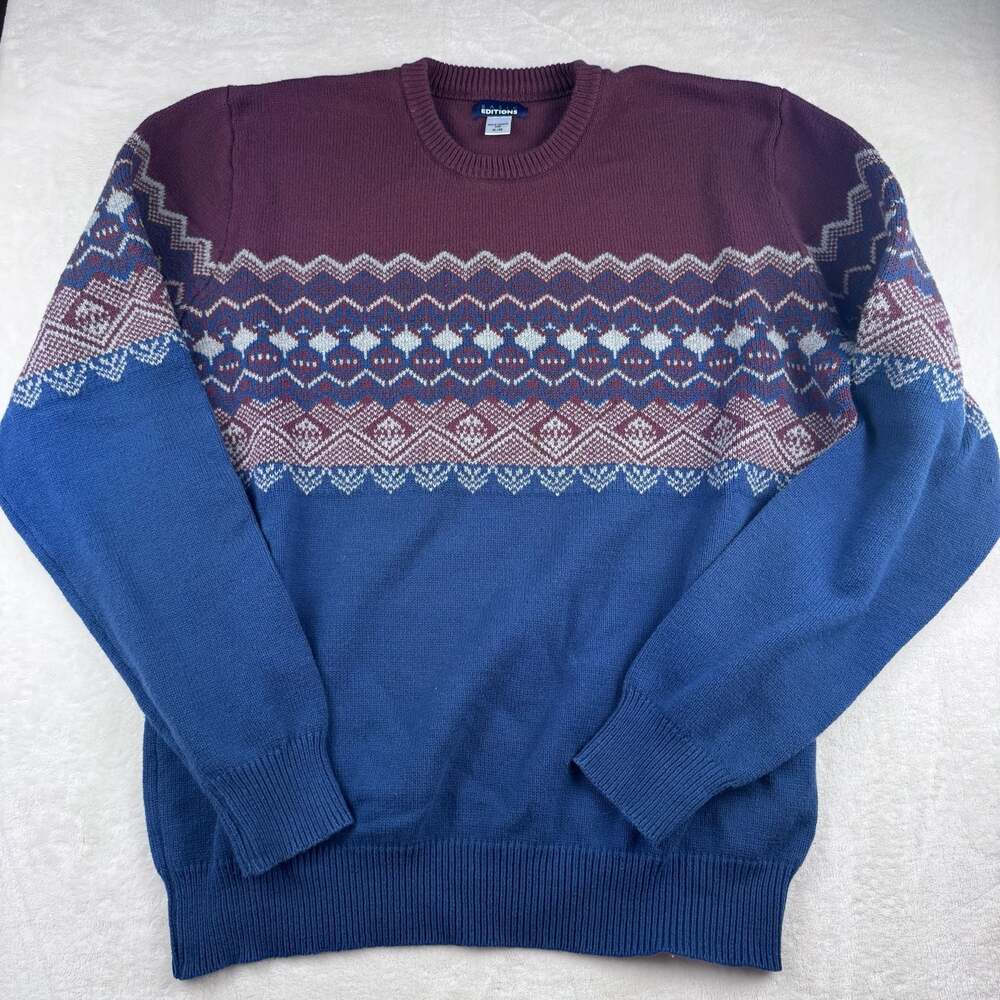 Vintage grandpa-core knit sweater with a cozy Y2K fair isle vibe. This piece fea